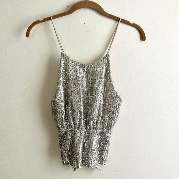 Zara‎ • Sequin Spaghetti Strap Open Back Top - Picture 1 of 7